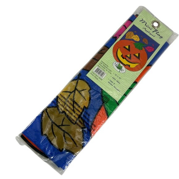 C&F Trading Mini Flag 12" X 16" Halloween Jack O Lantern Pumpkin Leaves New - Picture 6 of 6